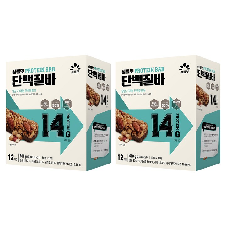 심플잇 단백질바 12p, 600g, 2개