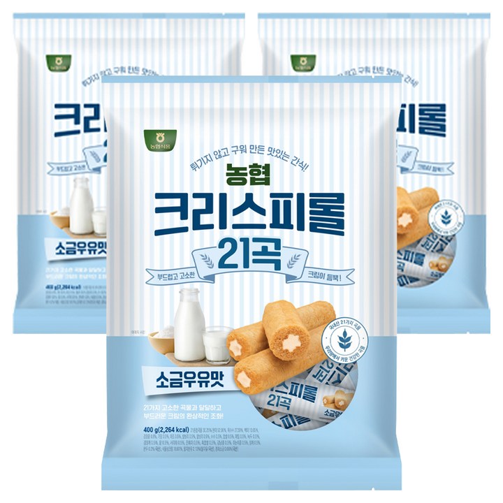 농협식품 크리스피롤 21곡 소금우유맛 과자, 400g, 3개