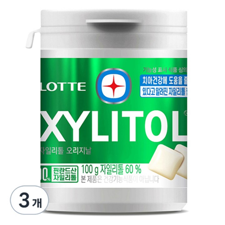 롯데자일리톨 껌 오리지날 용기, 100g, 3개