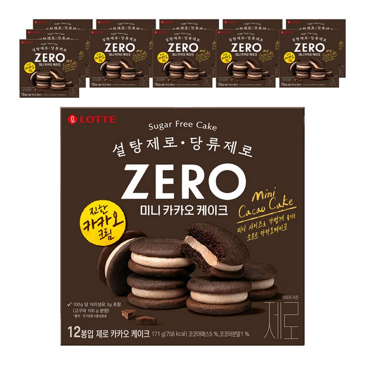 롯데제로 카카오 케이크 12p, 171g, 12개