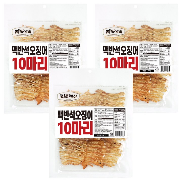 리프레쉬 맥반석오징어 10마리, 3개, 120g
