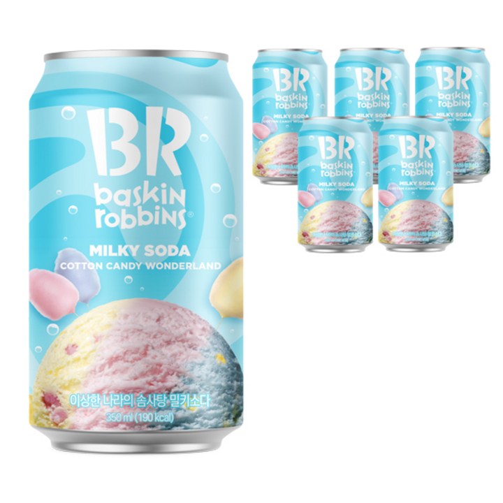 배스킨라빈스 이상한 나라의 솜사탕 밀키 소다, 350ml, 6개