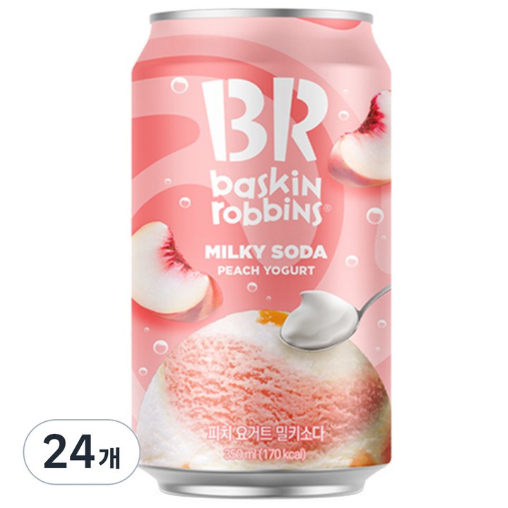 배스킨라빈스 피치요거트 밀키 소다, 350ml, 24개