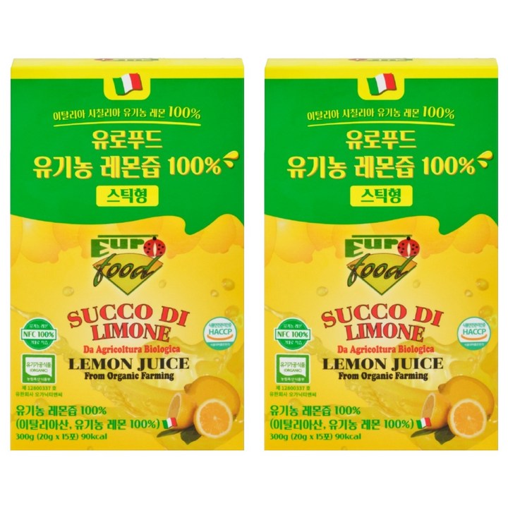 유로푸드 유기농 레몬즙 100% 스틱형, 300g, 2개