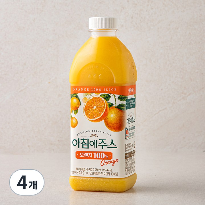아침에주스 오렌지주스, 950ml, 4개