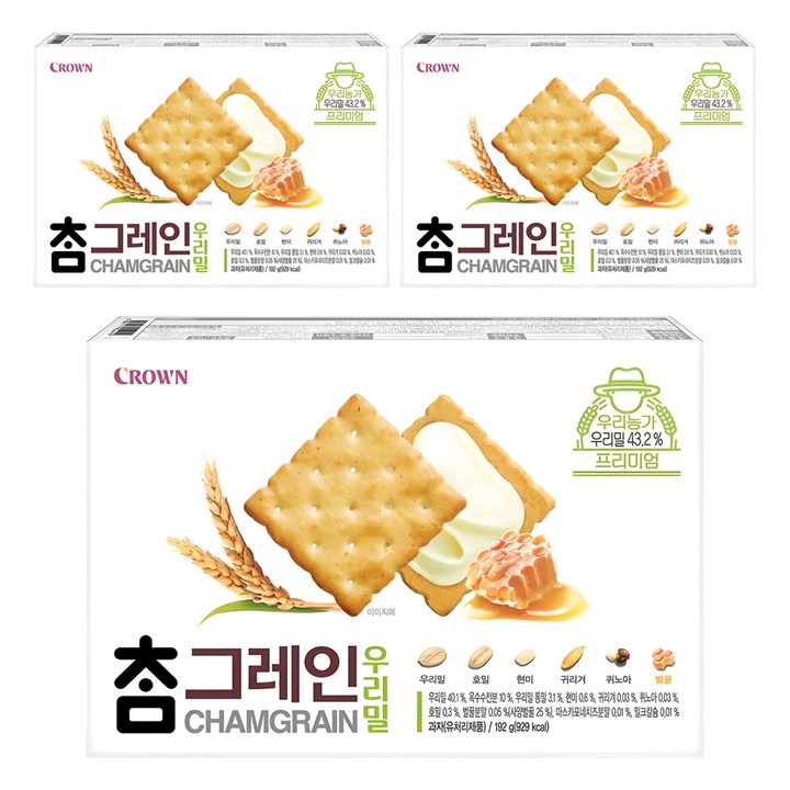 크라운 참그레인 우리밀, 192g, 3개