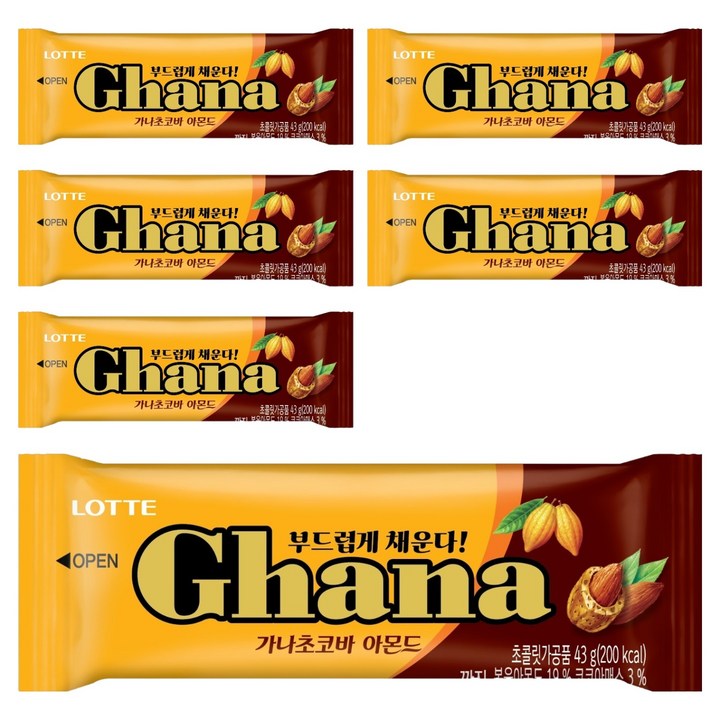 가나 롯데 초코바 아몬드, 43g, 6개