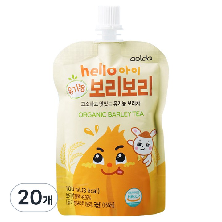 아올다 hello 아이 유기농 보리보리 보리차, 100ml, 20개