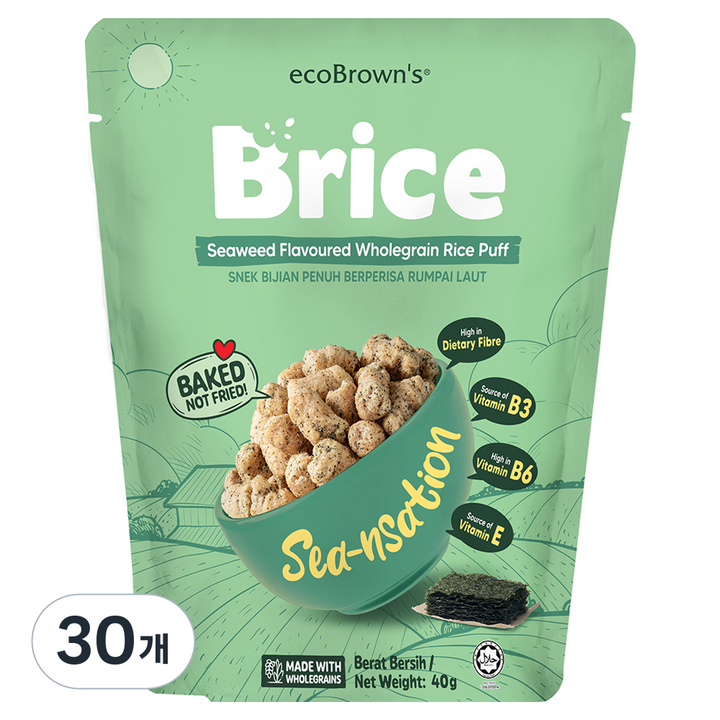 에코브라운스 브라이스 김맛 통곡물 라이스퍼프, 40g, 30개
