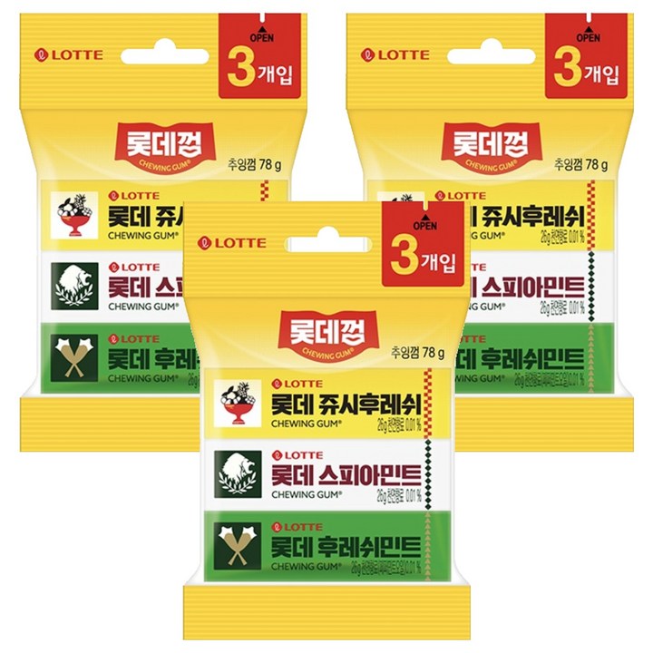 쥬시후레쉬 롯데 껌 3종 세트, 3세트, 78g