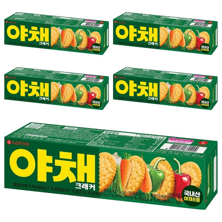 롯데웰푸드 야채 크래커 과자, 83g, 5개