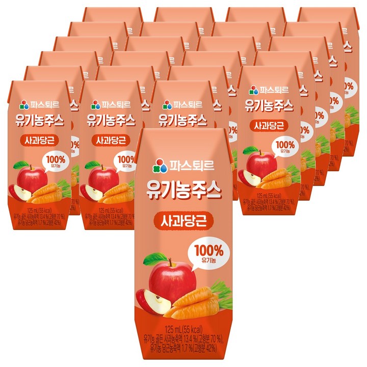 파스퇴르 유기농주스 사과당근, 125ml, 24개, 사과 + 당근 혼합맛