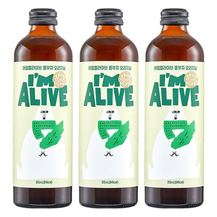 아임얼라이브콤부차 유리병 오리지날, 315ml, 3개