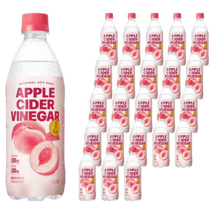 클룹 애사비소다 신비복숭아 제로 탄산음료, 500ml, 24개