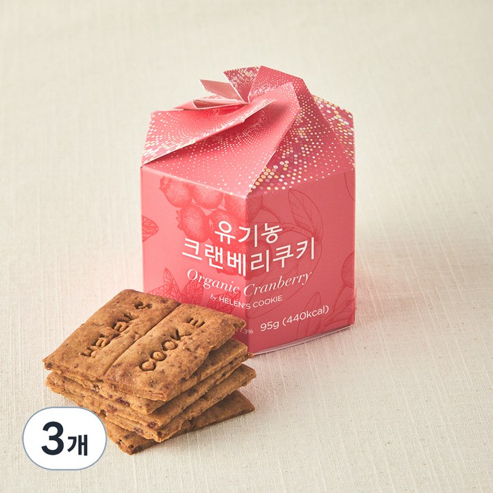 헬렌스쿠키 유기농가공식품 인증 크랜베리 쿠키, 95g, 1개입, 3개