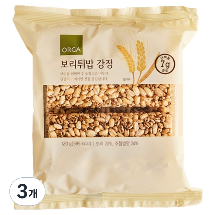 올가홀푸드 보리튀밥 강정, 120g, 3개