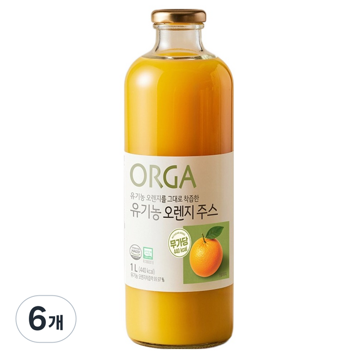 올가홀푸드 유기농 오렌지 주스, 1L, 6개