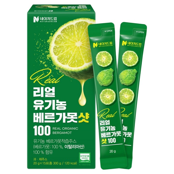 네이처드림 리얼 유기농 베르가못샷100 스틱형 착즙액, 20g, 15개