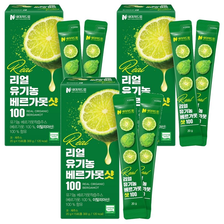 네이처드림 리얼 유기농 베르가못샷100 스틱형 착즙액, 20g, 45개