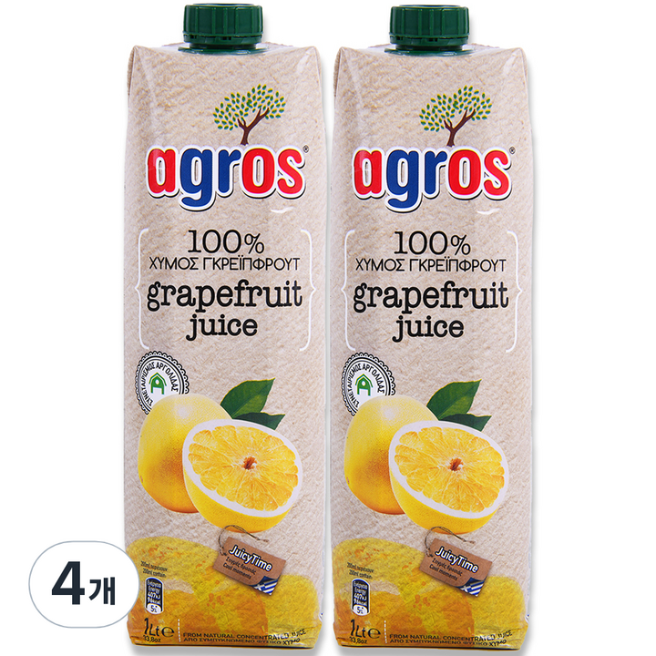 아그로스 100% 자몽주스, 4개, 1L