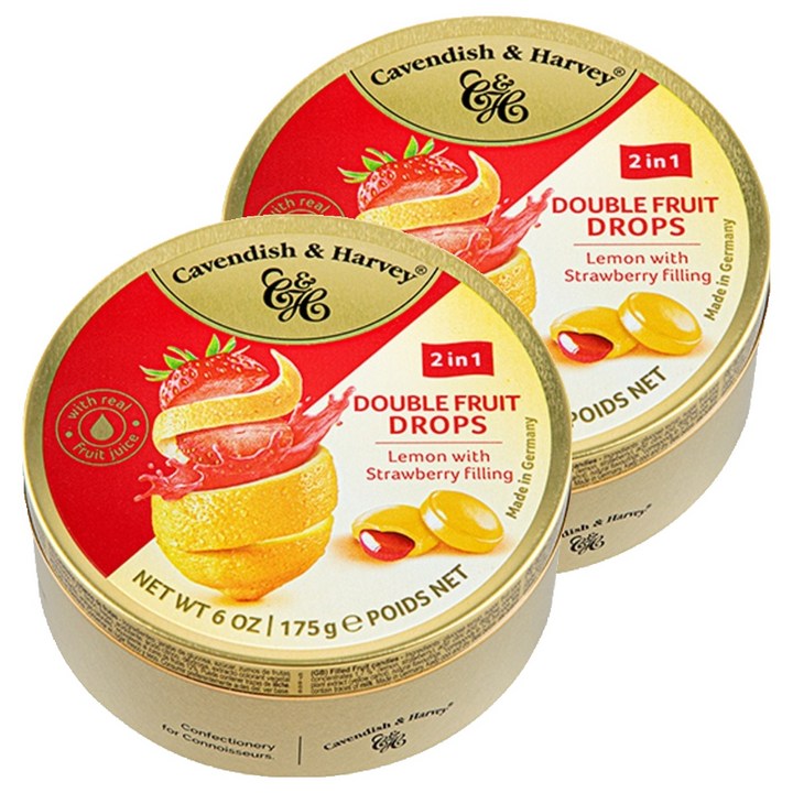 캐빈디쉬앤하비 더블프룻 레몬맛 캔디 딸기맛 필링, 175g, 2개