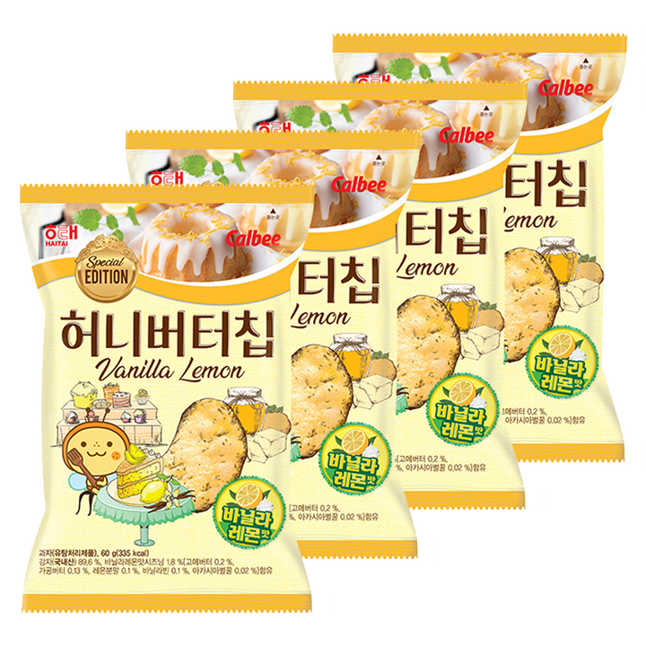 해태제과 허니버터칩 바닐라레몬, 60g, 4개