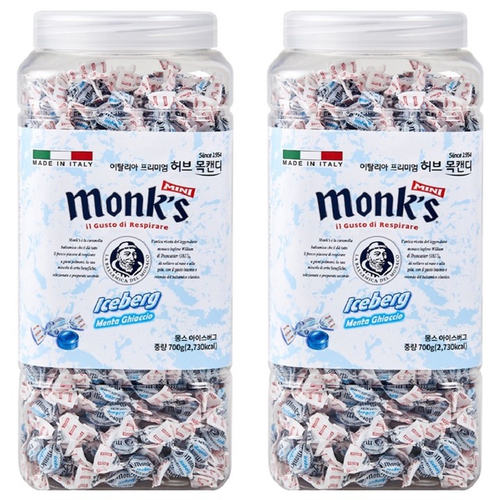 Monks 아이스버그 허브 목캔디, 700g, 2개