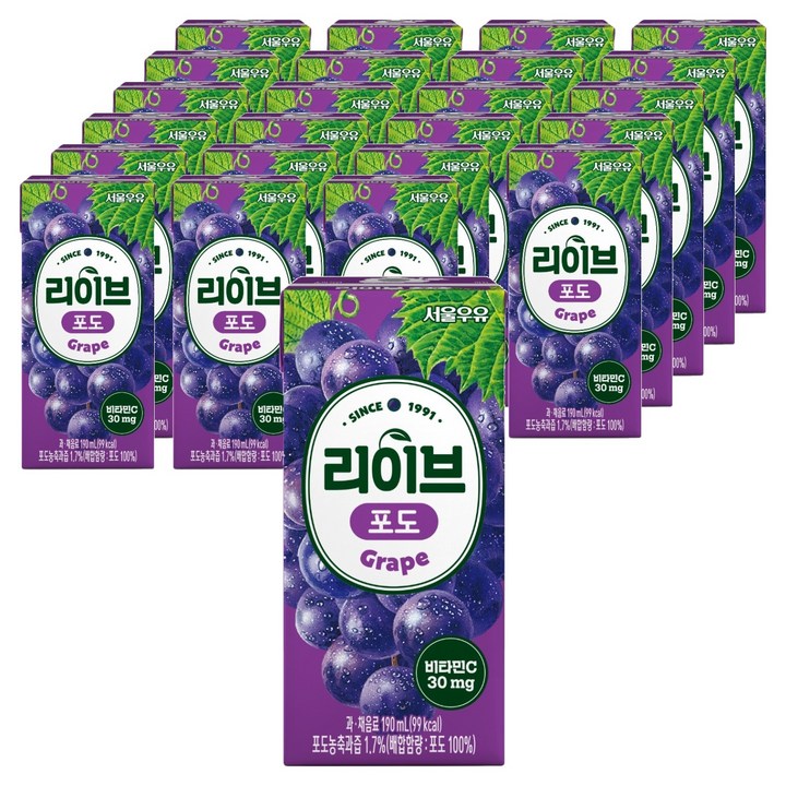 서울우유 리이브 포도 주스, 190ml, 24개
