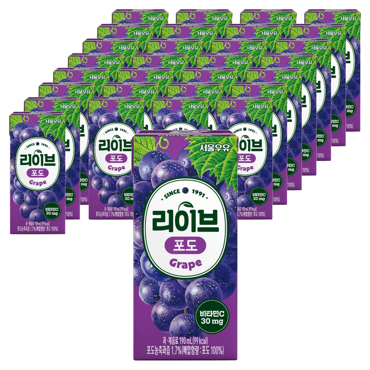 서울우유 리이브 포도 주스, 190ml, 48개
