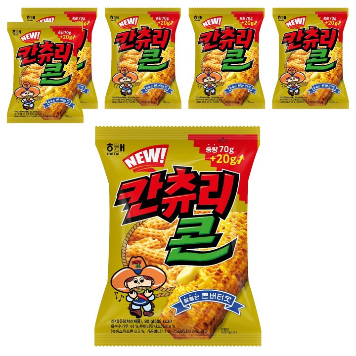 해태제과 뉴 칸츄리콘 콘버터맛, 90g, 6개