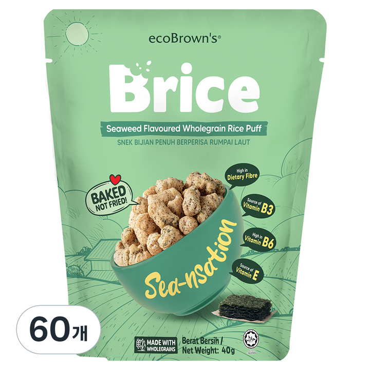 에코브라운스 브라이스 김맛 통곡물 라이스퍼프, 40g, 60개