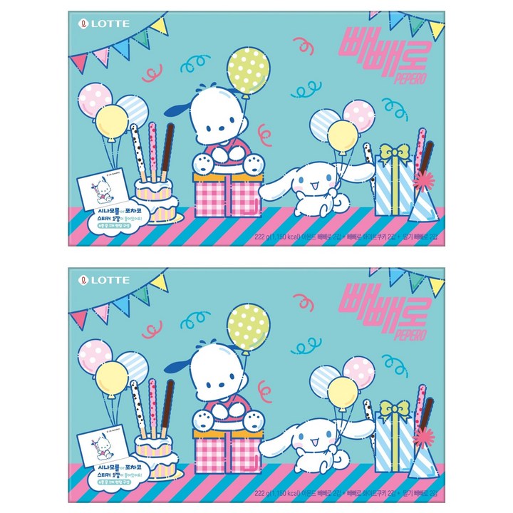 빼빼로 어쏘트 시나모롤 & 포차코 3종 x 2p 세트 222g, 2세트