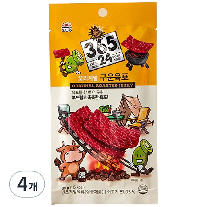 삼육오점이사 해표 오리지널 구운 육포, 30g, 4개