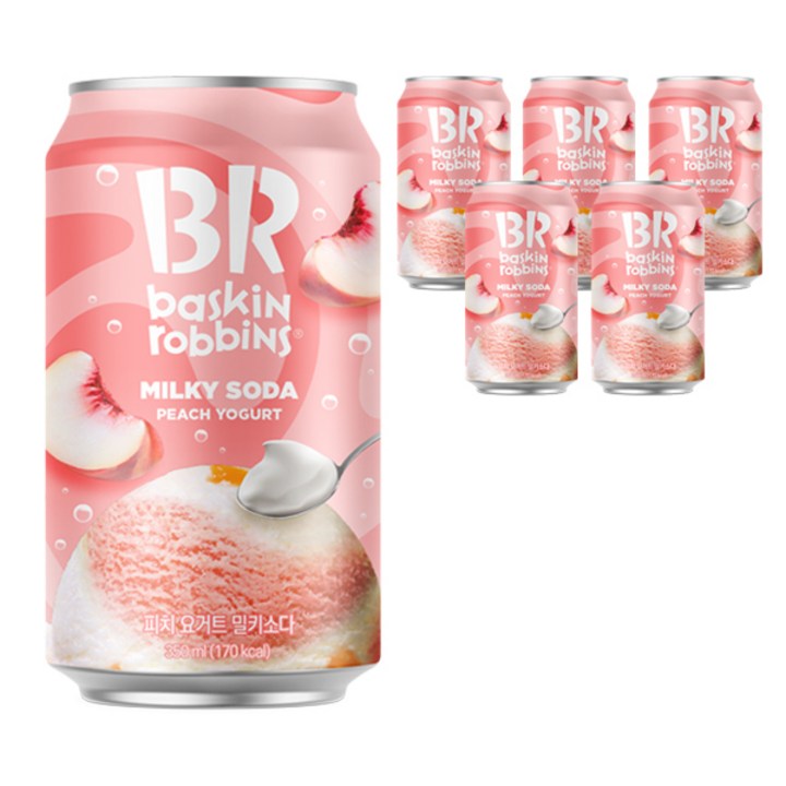 배스킨라빈스 피치요거트 밀키 소다, 350ml, 6개
