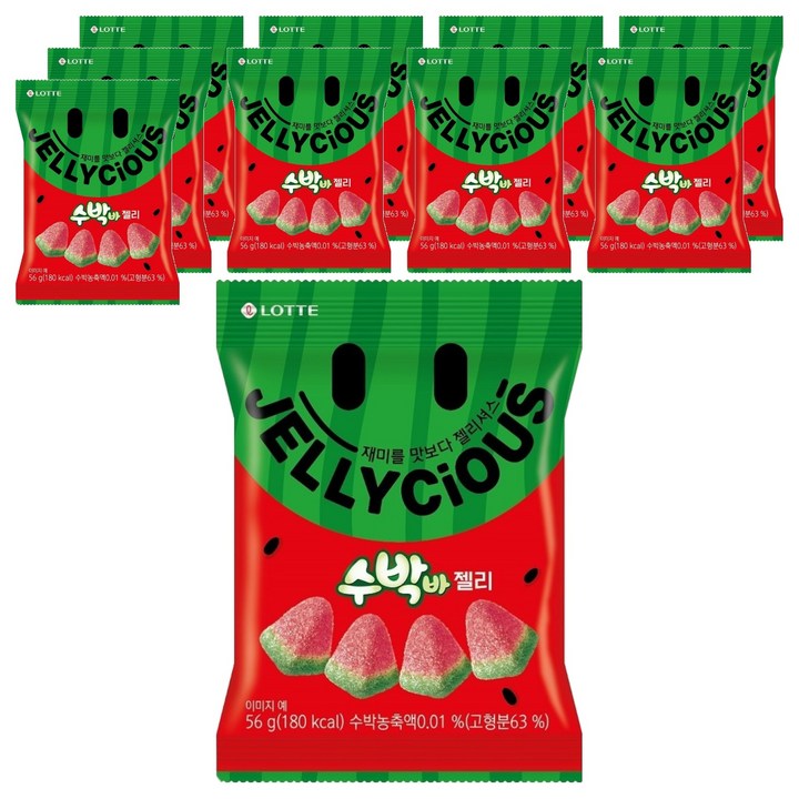 롯데웰푸드 젤리셔스 수박바, 56g, 10개