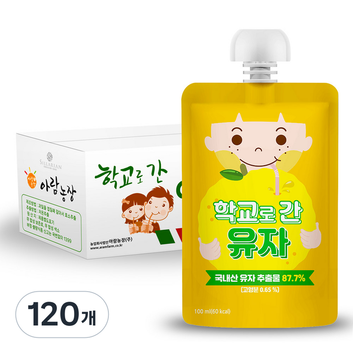 아람농장 학교로간 유자, 100ml, 120개, 유자맛