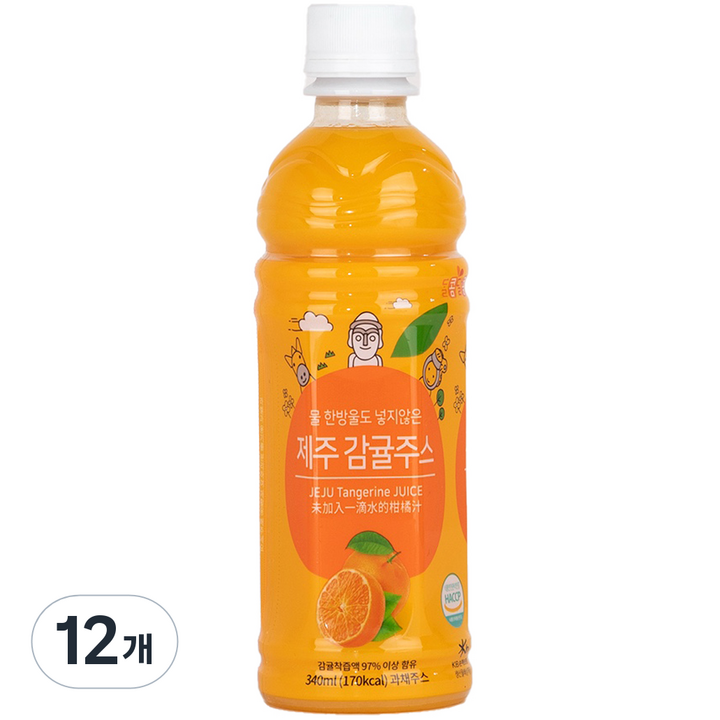 돌콤달콤 물 한방울도 넣지않은 제주감귤주스, 12개, 340ml