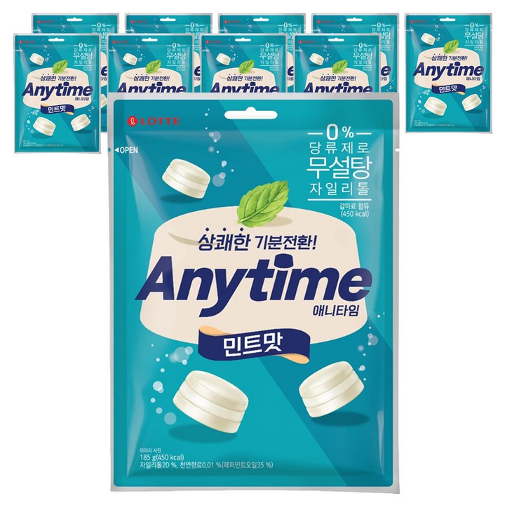 롯데웰푸드 애니타임 민트맛, 185g, 10개