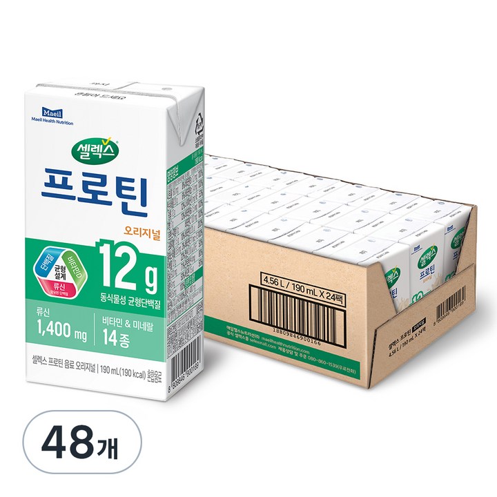 셀렉스 프로틴 오리지널, 190ml, 48개