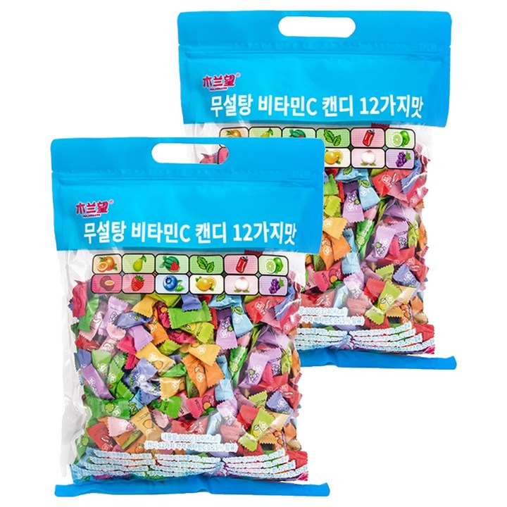 무란왕 무설탕 12가지맛 비타민C 민트 미니 캔디, 800g, 2개