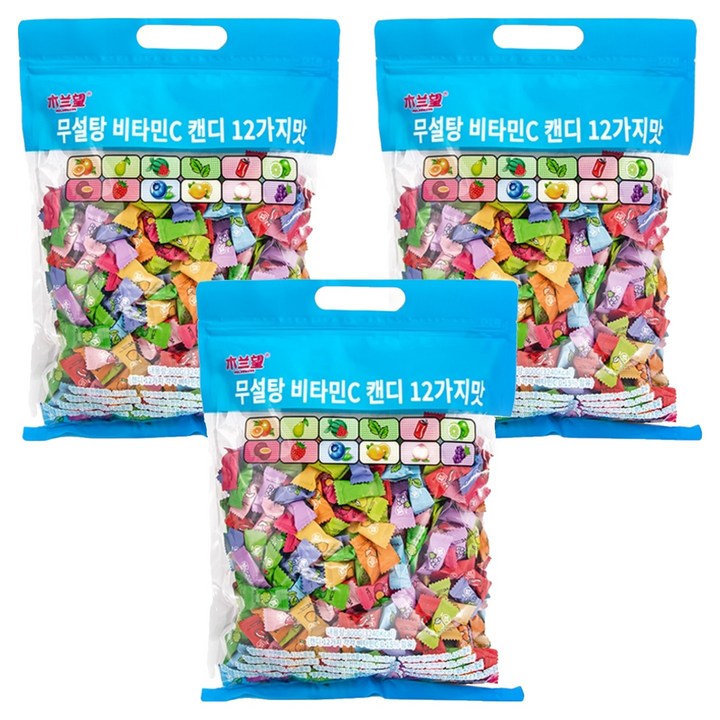무란왕 무설탕 12가지맛 비타민C 민트 미니 캔디, 800g, 3개