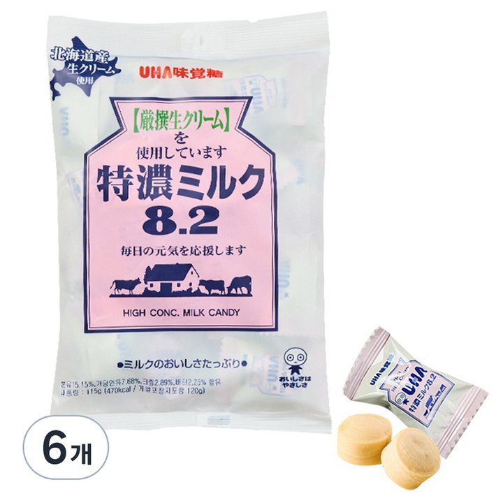 유하미카쿠토 미카쿠도 토쿠노 밀크 캔디 8.2, 115g, 6개