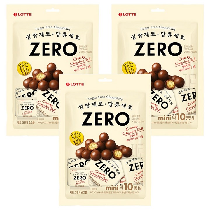 롯데제로 크런치 초코볼 10p, 3개, 140g
