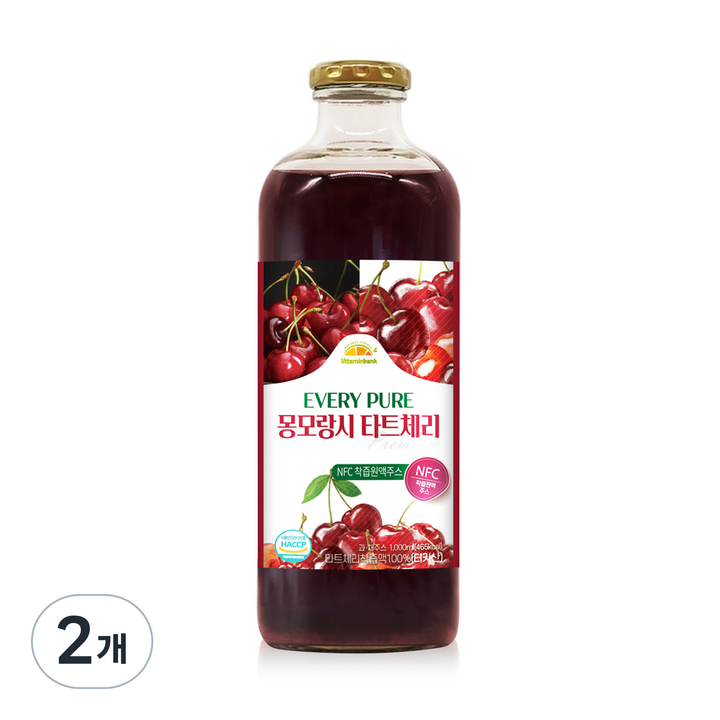 비타민뱅크 에브리 퓨어 몽모랑시 타트체리 NFC 착즙원액주스, 1L, 2개