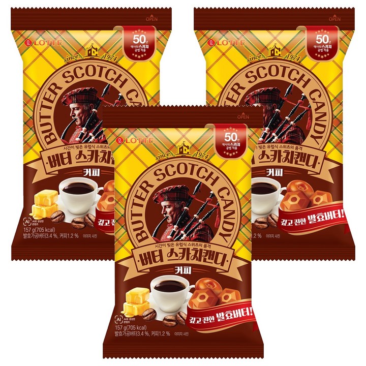 롯데웰푸드 버터 스카치캔디 커피, 157g, 3개