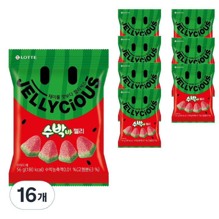 롯데웰푸드 젤리셔스 수박바, 56g, 16개