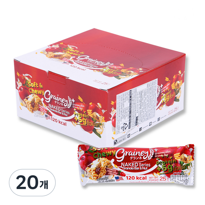 그레이니 플러스 그래놀라바 화이트초콜릿칩 크랜베리 12p, 300g, 20개