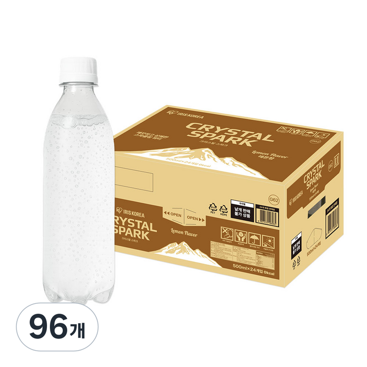 아이리스 크리스탈 스파크 탄산음료 레몬향 무라벨, 96개, 500ml