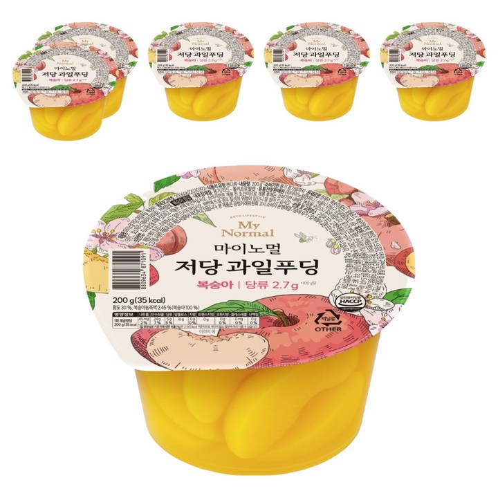 마이노멀 저당 과일푸딩 복숭아 1개입, 200g, 6개