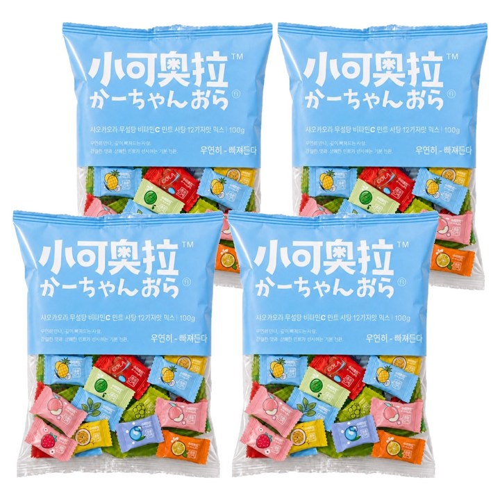 샤오커오라 민트향 비타민C 과일 12종 믹스 무설탕 사탕 캔디, 100g, 4개